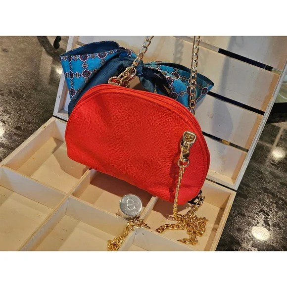 Christian Dior Red Clutch w/Crossbody Chain, Charms & Twilly Added NWOT + brush - Picture 4 of 13